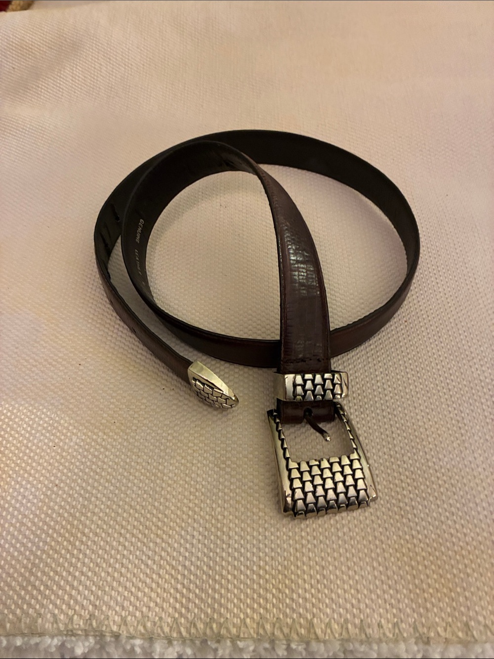 Captive 9718 Brown vintage Leather Belt with Silver Woven Buckle gilt Metal